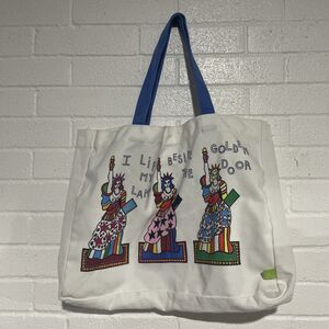 Dorothy lannone Beige Canvas Tote Bag Freedom Shoulder Shopper Art